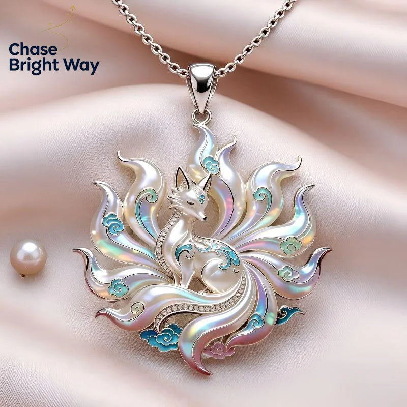 Nine-Tailed Fox Enamel Pendant Necklace | Chinese Mythology