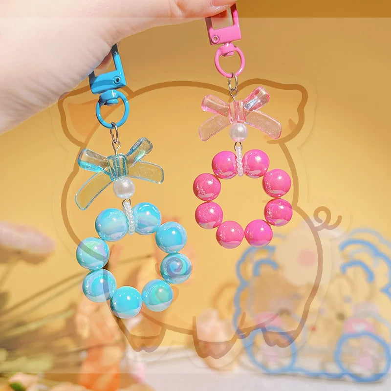 Candy Bow Beaded Wrist Strap Phone Charm & Keychain