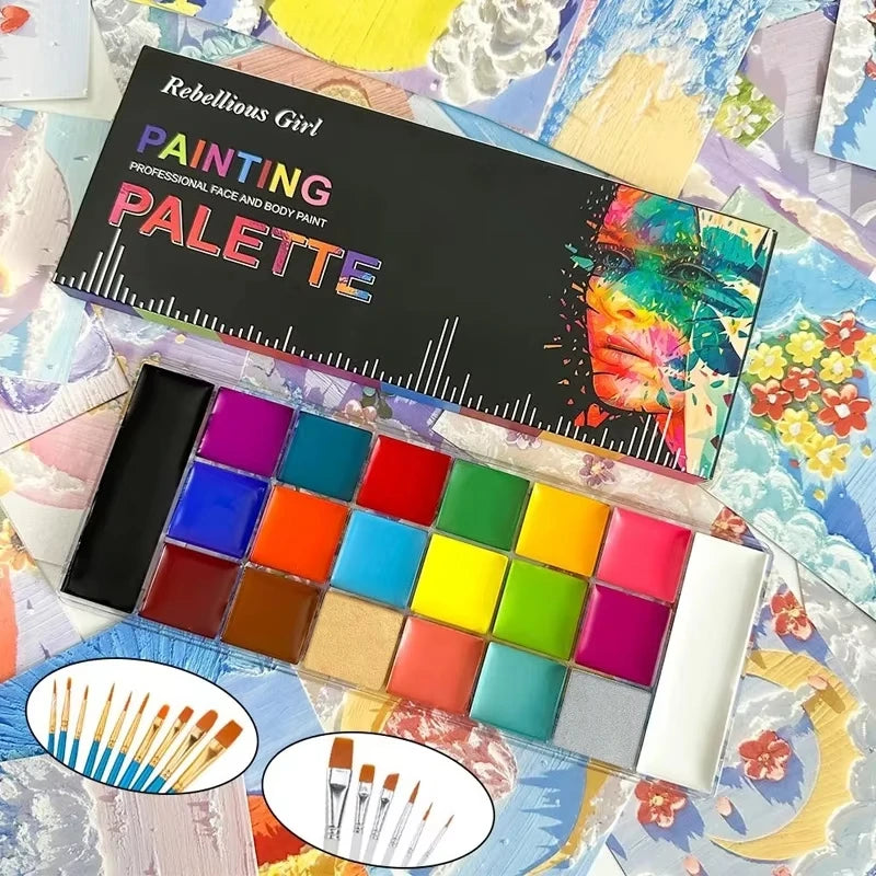 20-Color Face & Body Paint Palette – Halloween Cosplay Stage