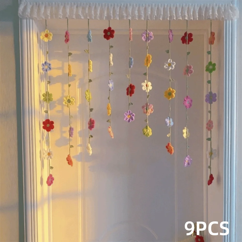 9-Piece Crochet Floral Door Curtain – Colorful Hanging Room Décor