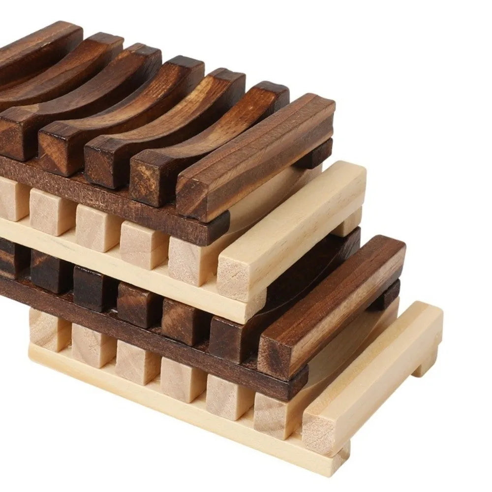 Natural Pine Wood Soap Dish – Slatted Quick-Drain Soap Tray