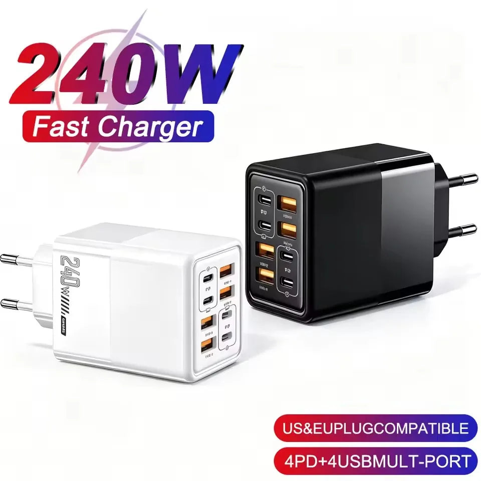8-in-1 240W USB-C Fast Wall Charger – 4PD + 4USB Ports