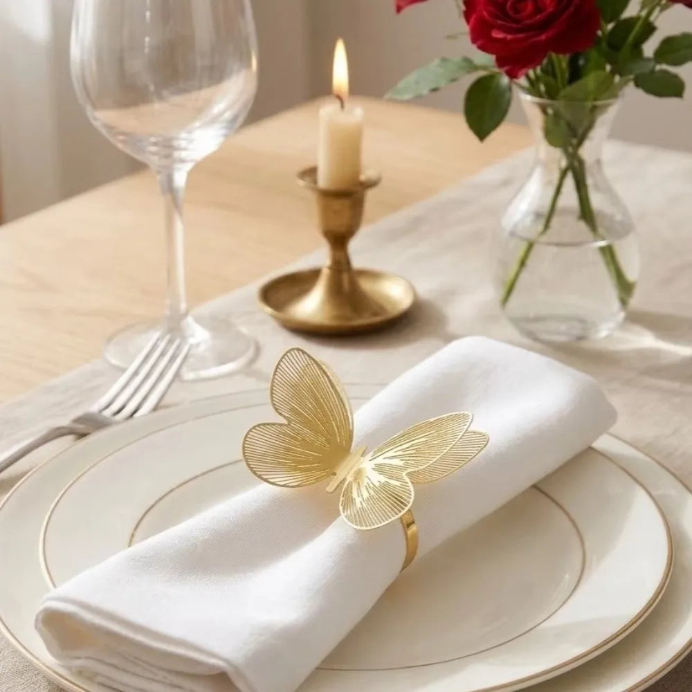 Metal Butterfly Napkin Ring – Hollow Gold & Rose Gold Decor