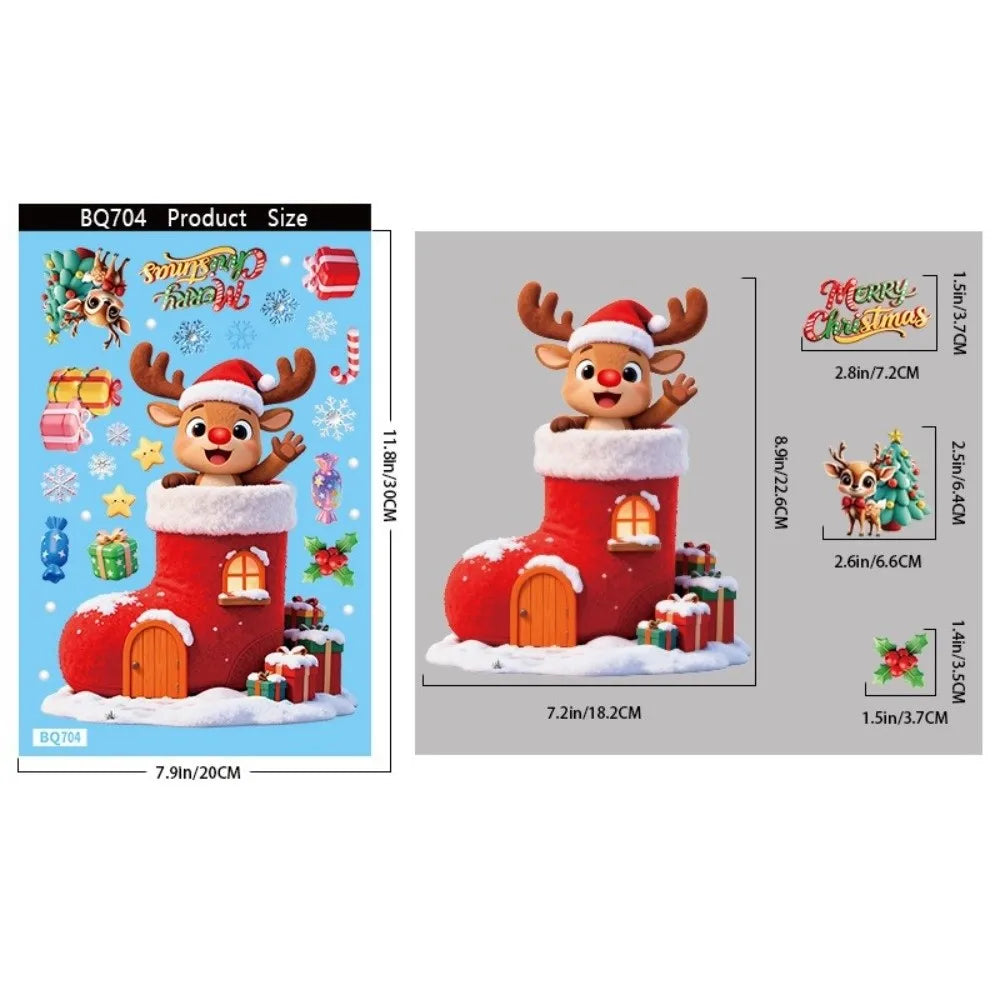 Christmas Window Cling Stickers – Santa Snowman Snowflake 9Pc