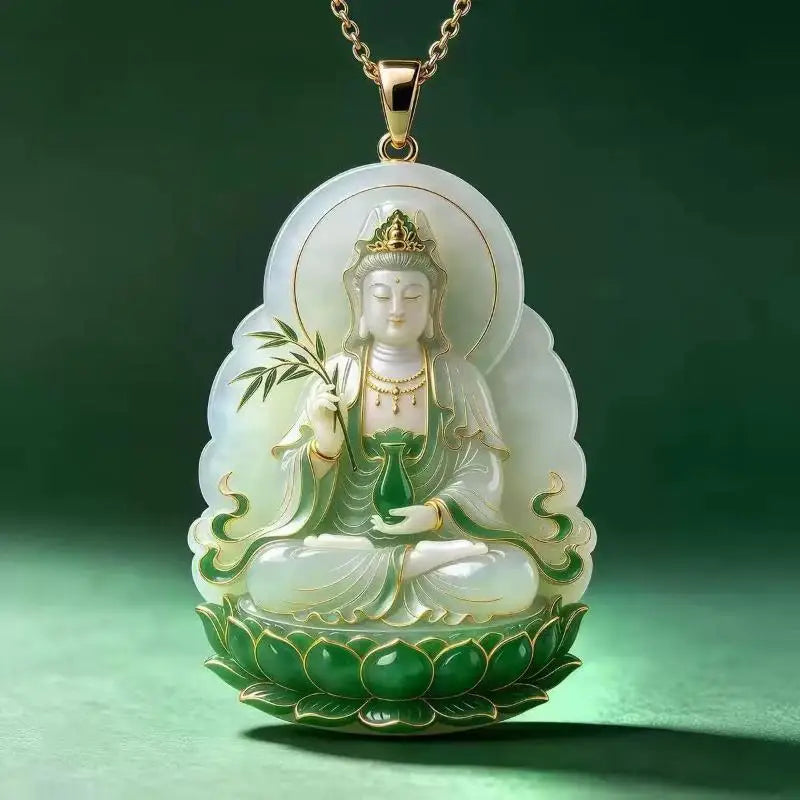 Blue Jade Gourd Dragon Pendant Necklace | Oriental Lucky Charm