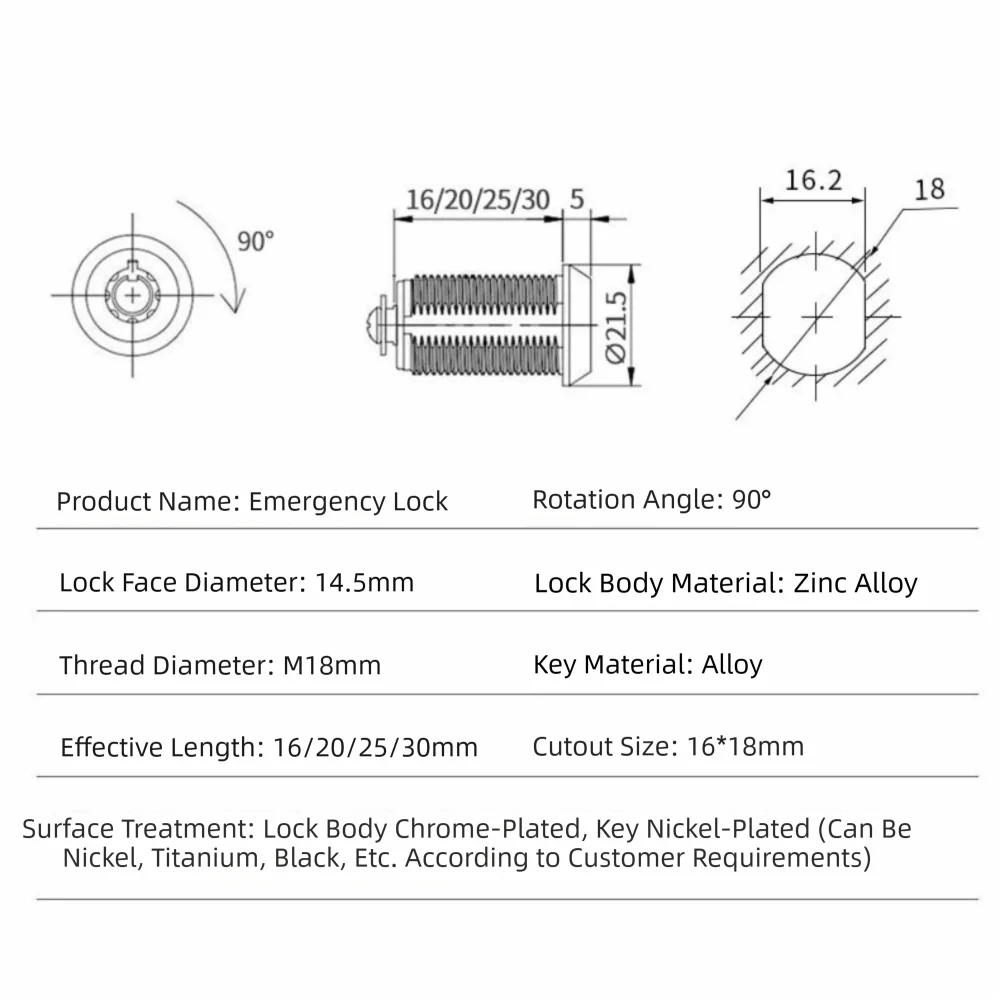 Zinc Alloy Cam Lock 16–30mm | Drawer Cabinet Mailbox + 2 Keys