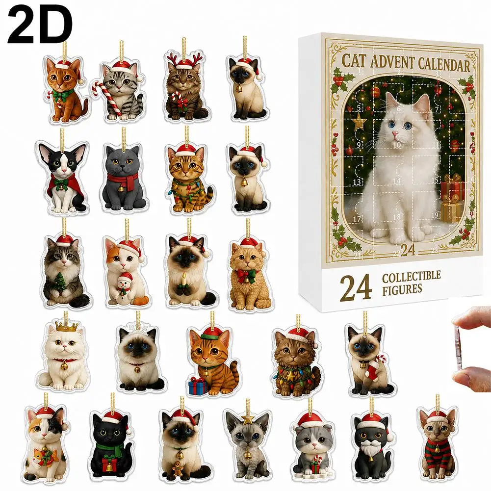 24-Pc Acrylic Cat Advent Calendar – Christmas Ornaments Set