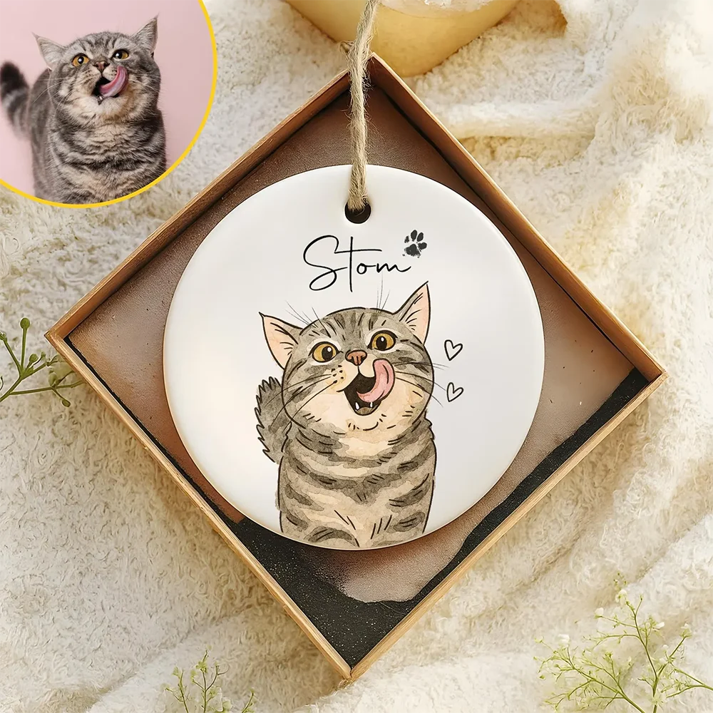 Personalized Watercolor Pet Photo Ornament | Custom Dog & Cat