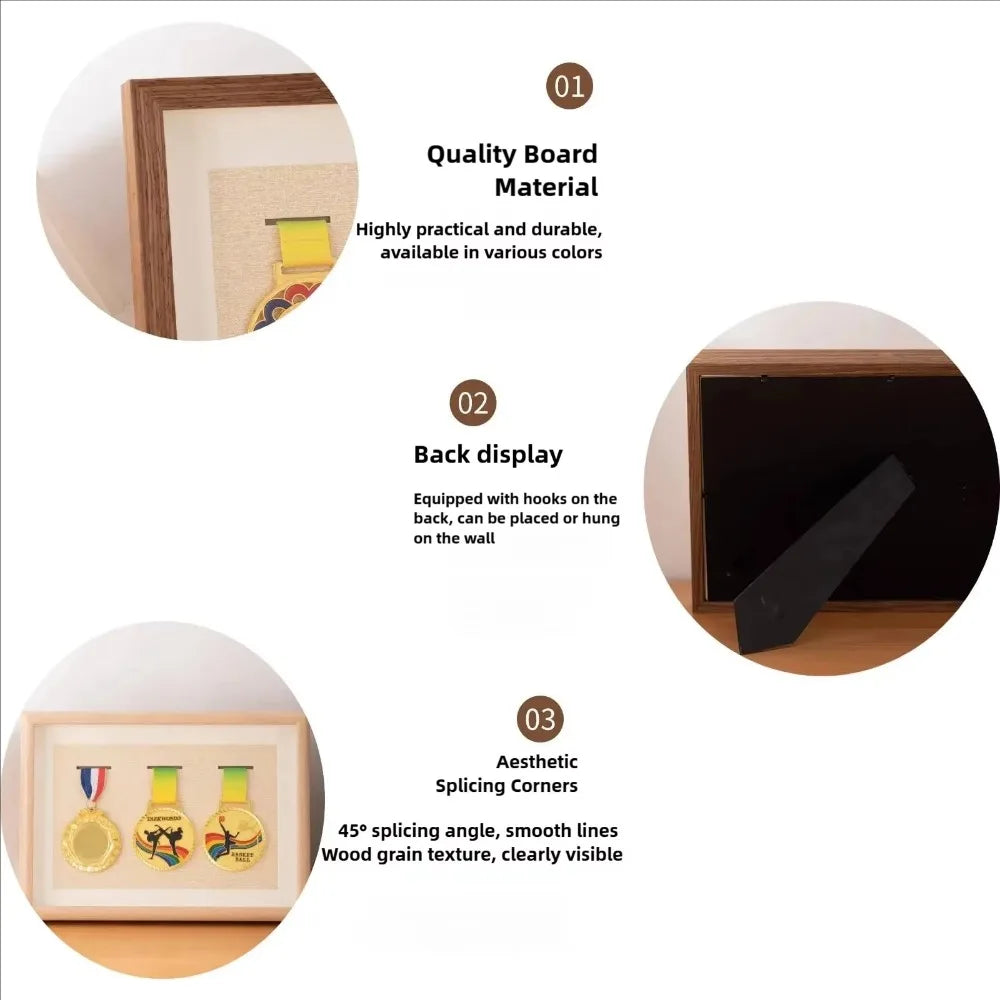 Wooden Photo Frame & Medal Display Case – Dust-Proof