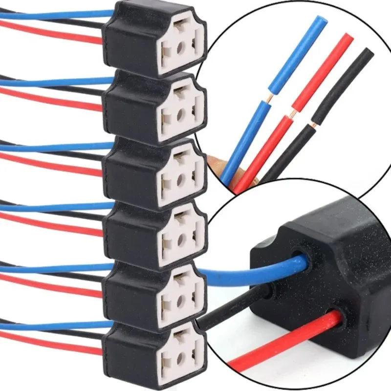 H4 Ceramic Headlight Bulb Socket 3-Hole Wiring Plug – 2 Pack