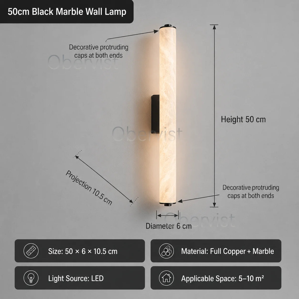 Snowflake Marble LED Wall Sconce | Copper Accent Light