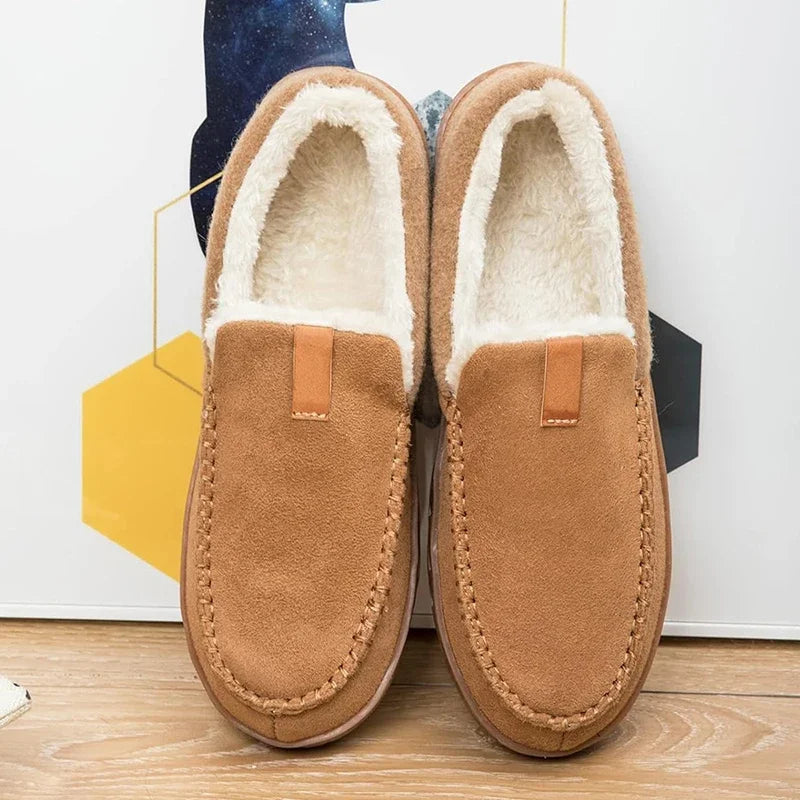 Men's Winter Plush House Slippers – Warm Indoor Suede Shoes