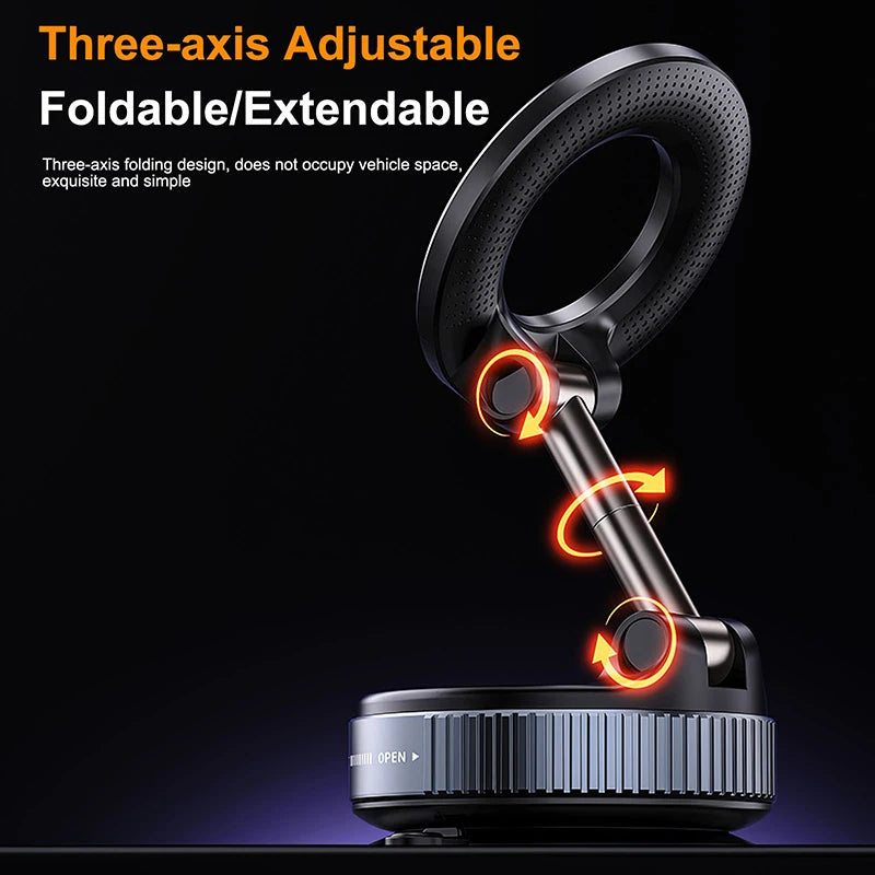 Magnetic Car Phone Holder – 360° Foldable Vacuum Suction Mount