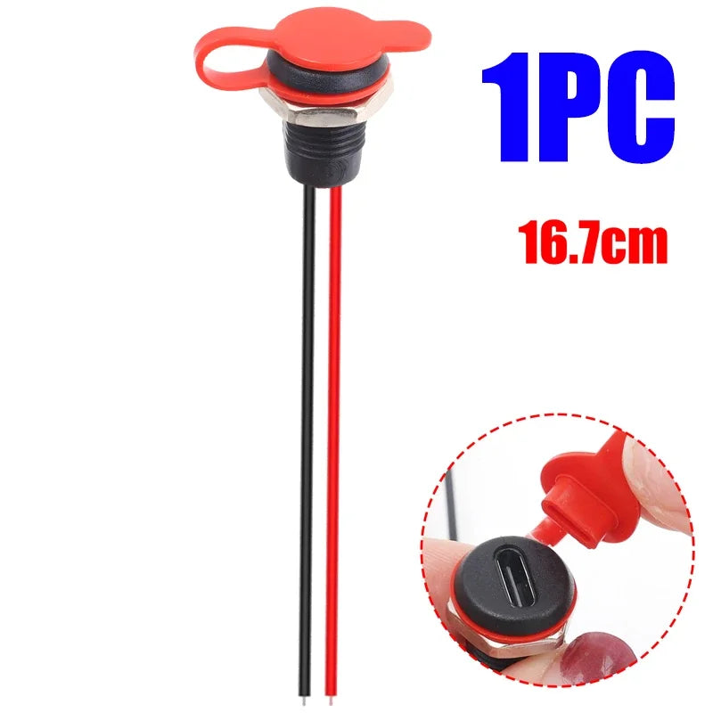 Waterproof Type-C Female Socket USB Connector 2-Pin Chassis Jack