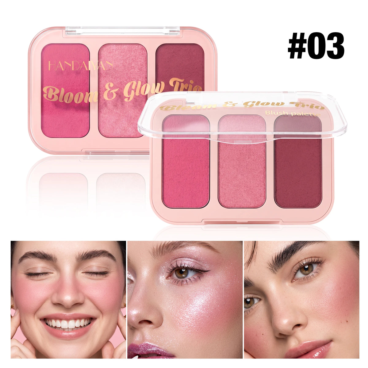 YTRUNS 3-Color Matte Blush Palette – Pigmented Cheek Color