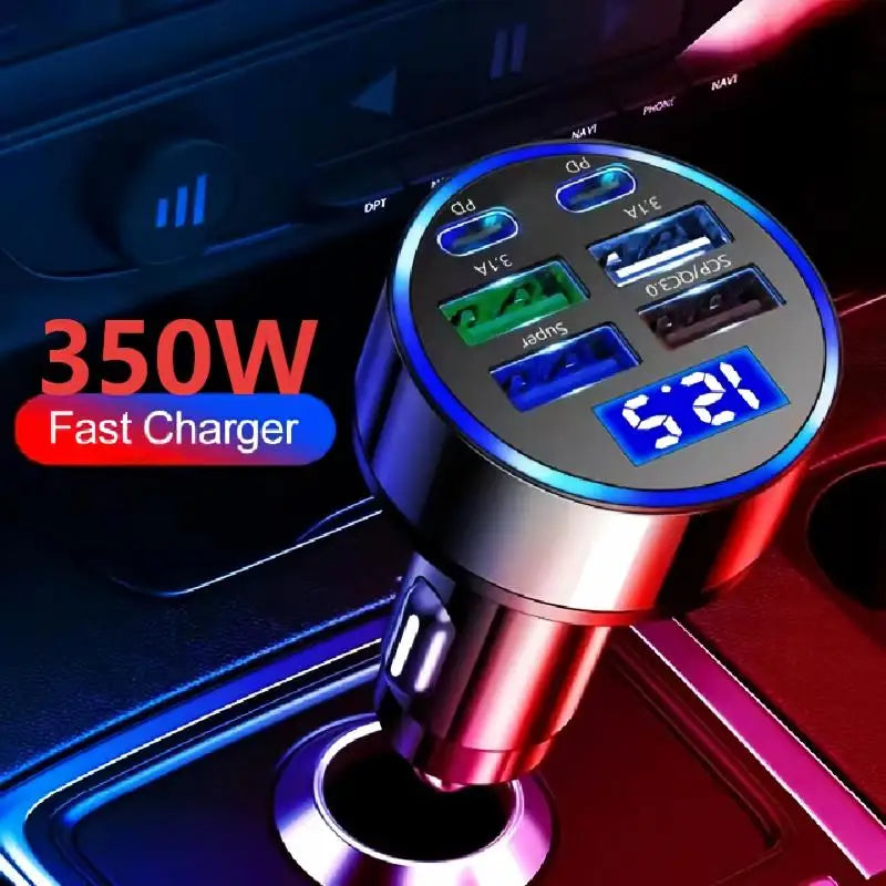 6-Port USB Car Charger 120W PD QC3.0 Fast Charging Adapter