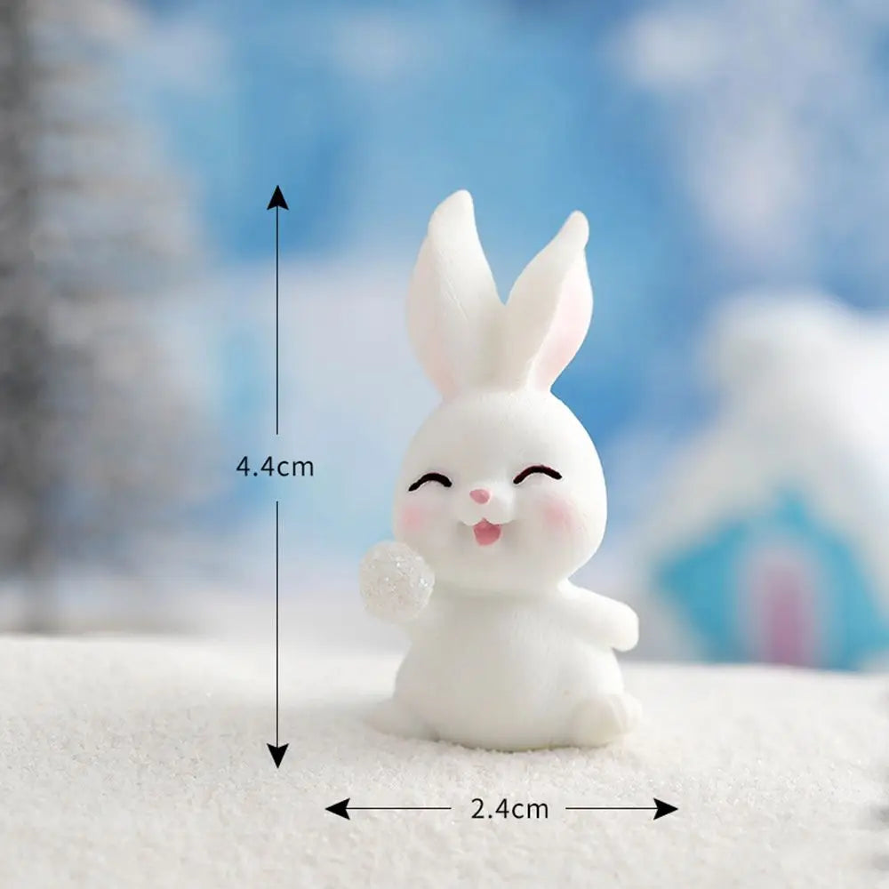 Snowman Bunny Miniature Figurine – Christmas Micro Landscape Décor