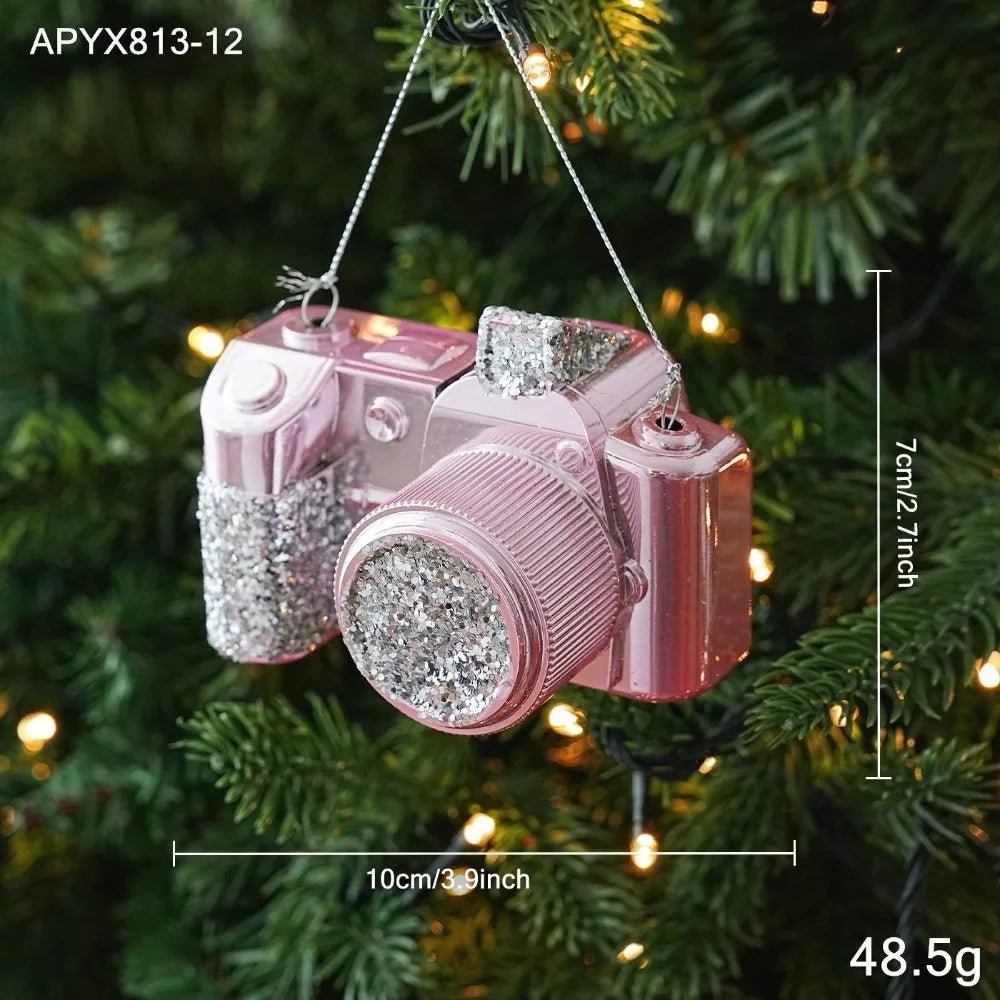 Pink Glitter Christmas Ornaments – Assorted Novelty Shapes