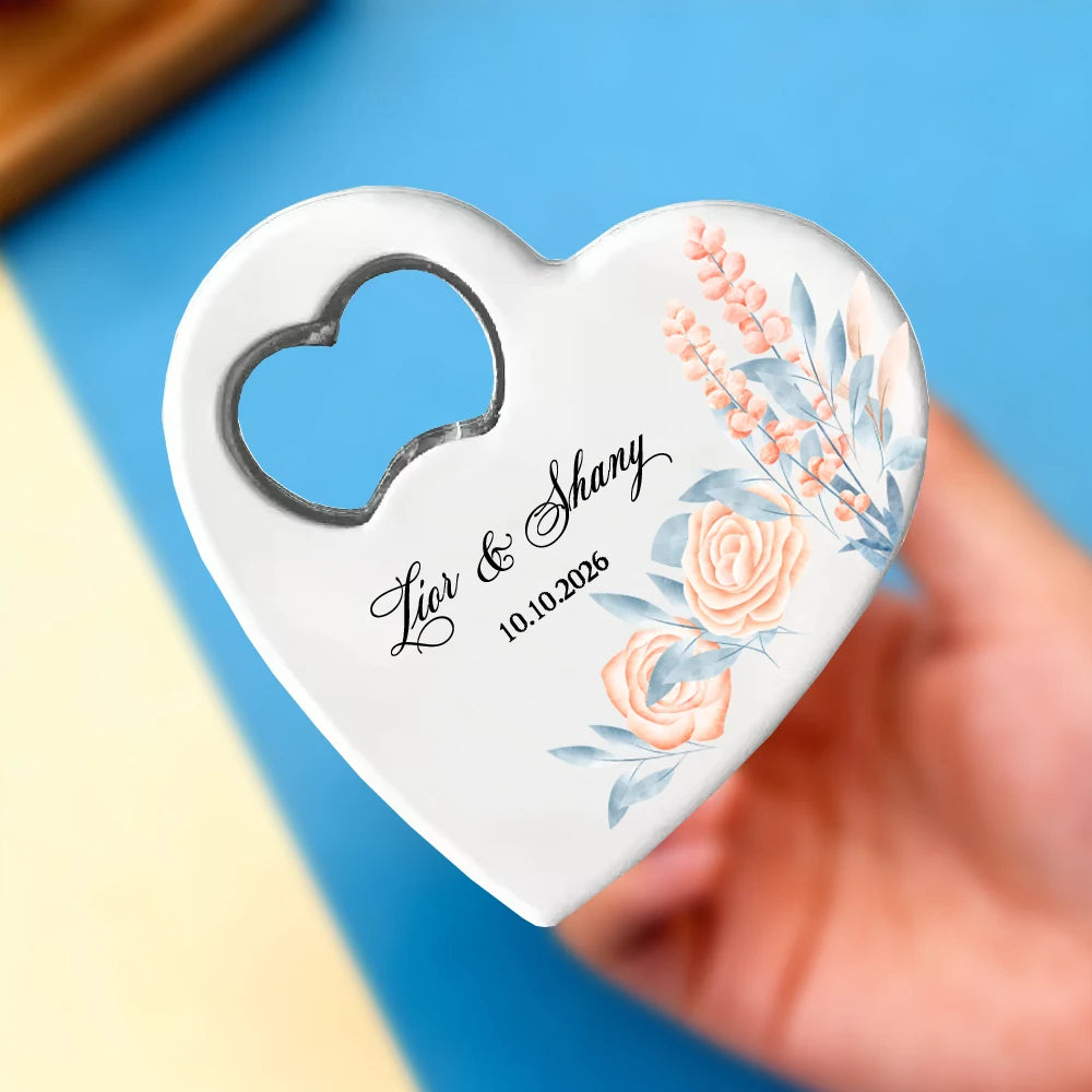 Personalized Heart-Shaped Magnetic Bottle Opener | Wedding Gift