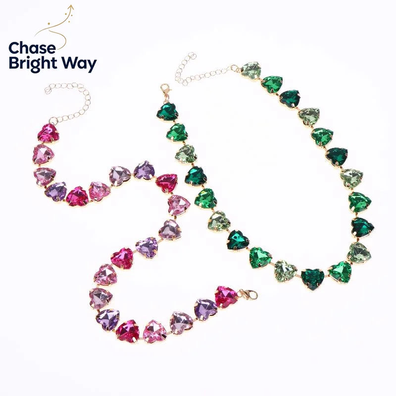 Vintage Rhinestone Crystal Choker Necklace – Colorful Heart