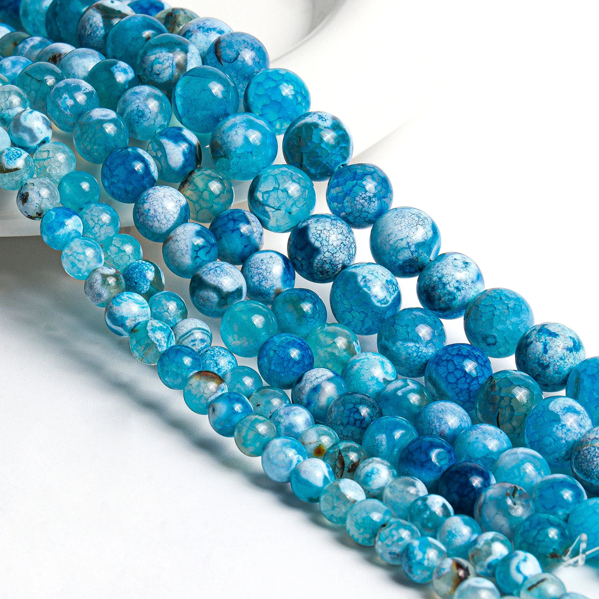 Sky Blue Fire Agate Beads 6/8/10mm – DIY Jewelry Strand
