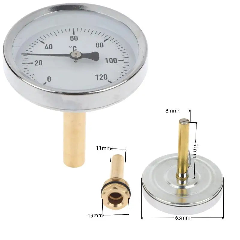 Bimetallic Water Temperature Gauge 0–120°C | 1/2" Screw-In