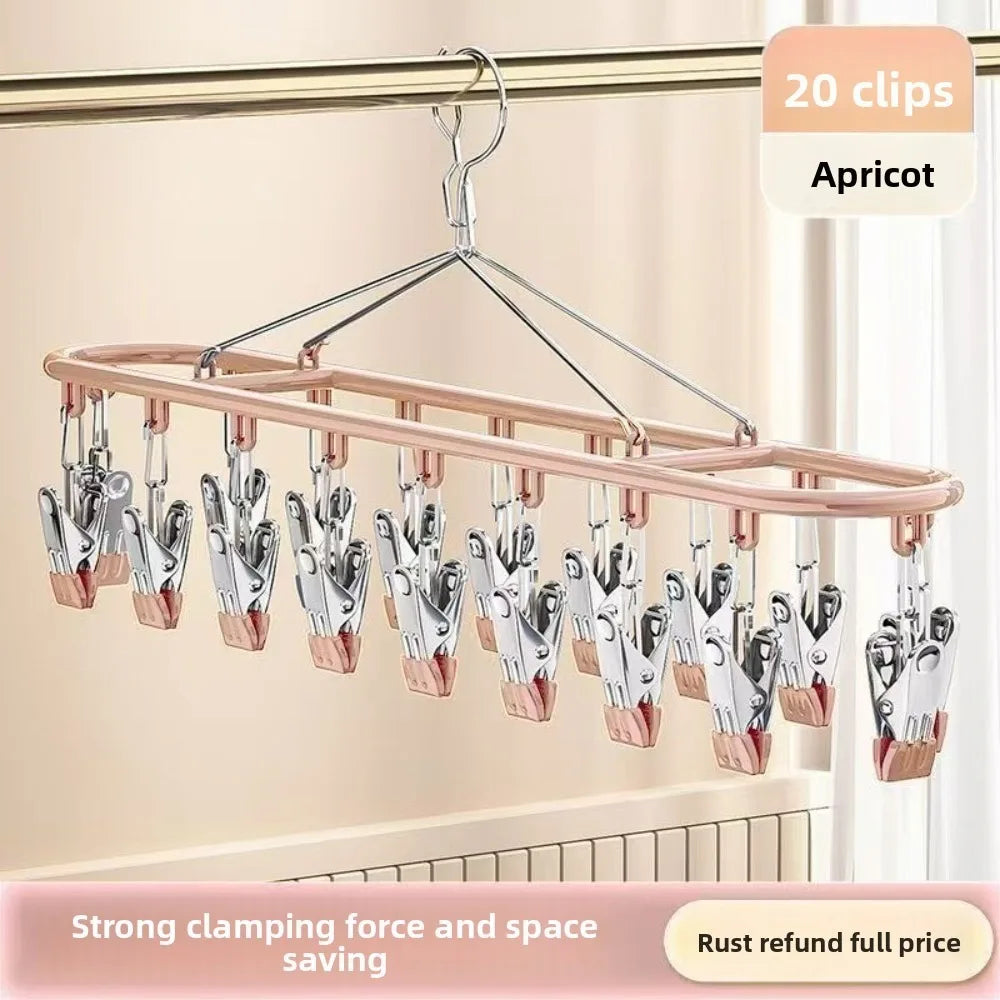 20-Clip Stainless Steel Clothes Drying Rack & Sock Organizer