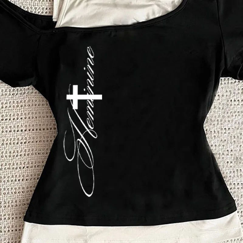 Y2K Harajuku Gothic Grunge Crop Top – Women's Slim Fit Tee