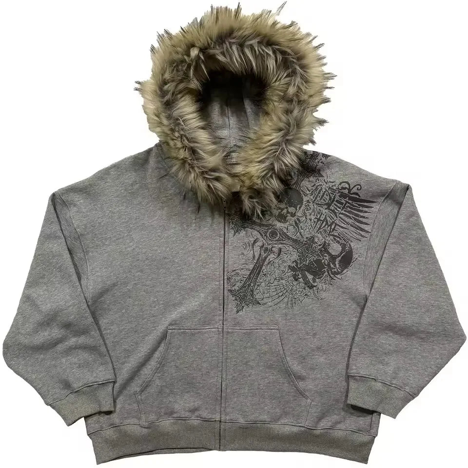 Y2K Zip-Up Hoodie Jacket – Loose Unisex Sportswear