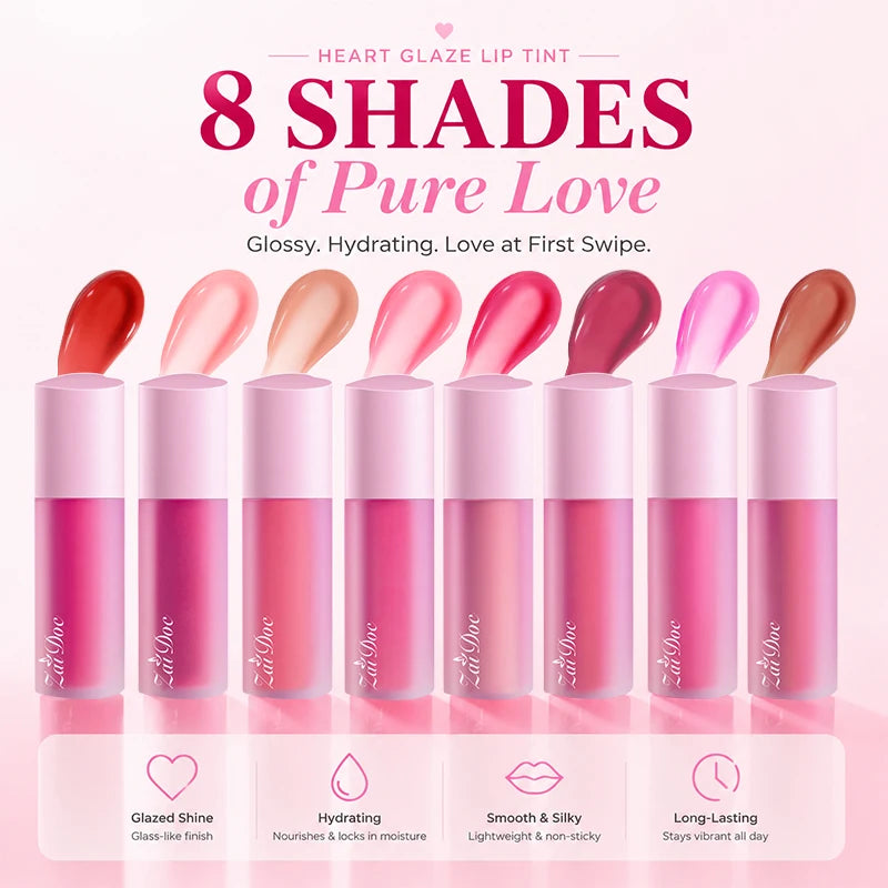 ZaiDoc Heart Lip Gloss Set – 8 Colors, Moisturizing & Shine