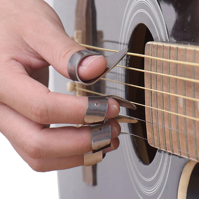 Metal Guitar Finger Picks & Thumb Pick Set – 4 Pieces