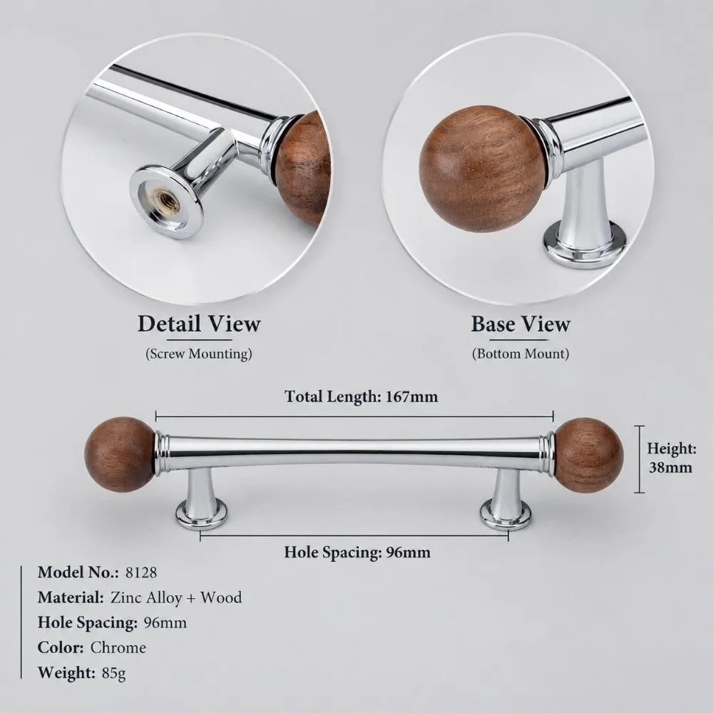 Vintage Walnut Marble Cabinet Pull Handle – Wood Drawer Knob