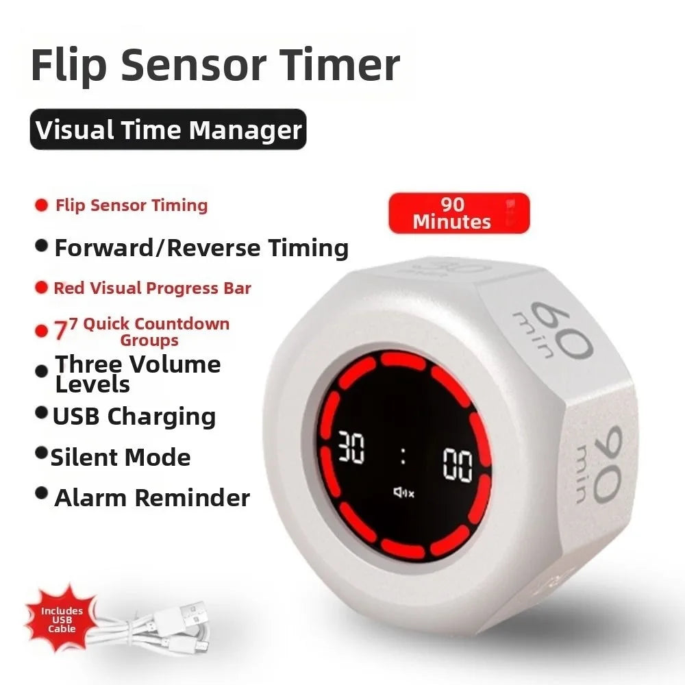 Octagon Digital Countdown Timer USB-C Rechargeable LED Clock