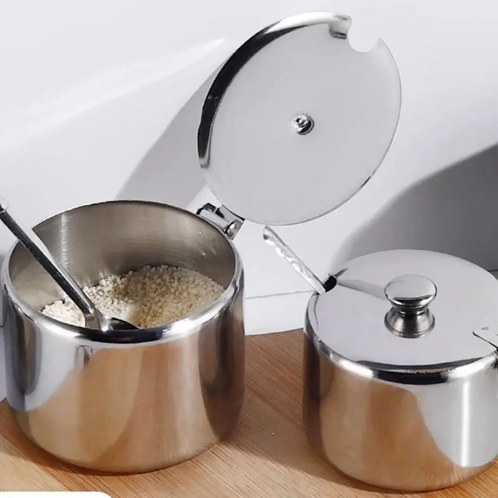 Stainless Steel Sugar Spice Jar with Lid & Spoon | 3 Sizes
