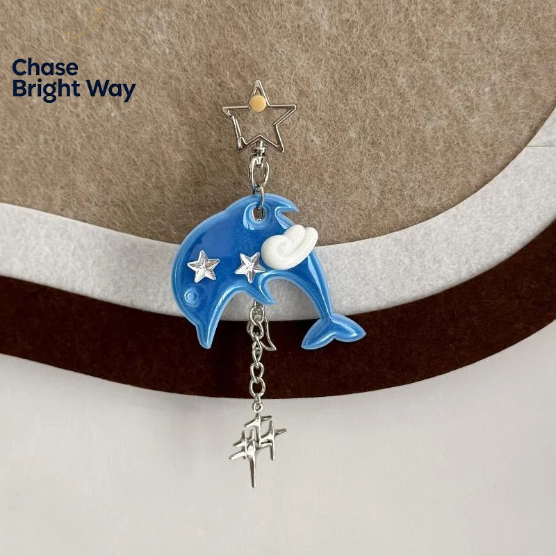 Y2K Dolphin Keychain – Vintage Resin Bag Charm Pendant