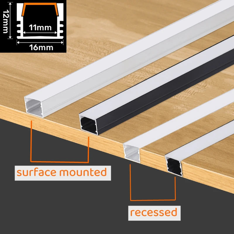 U-Shape LED Aluminum Profile Channel 50cm – Black/Milky Cover
