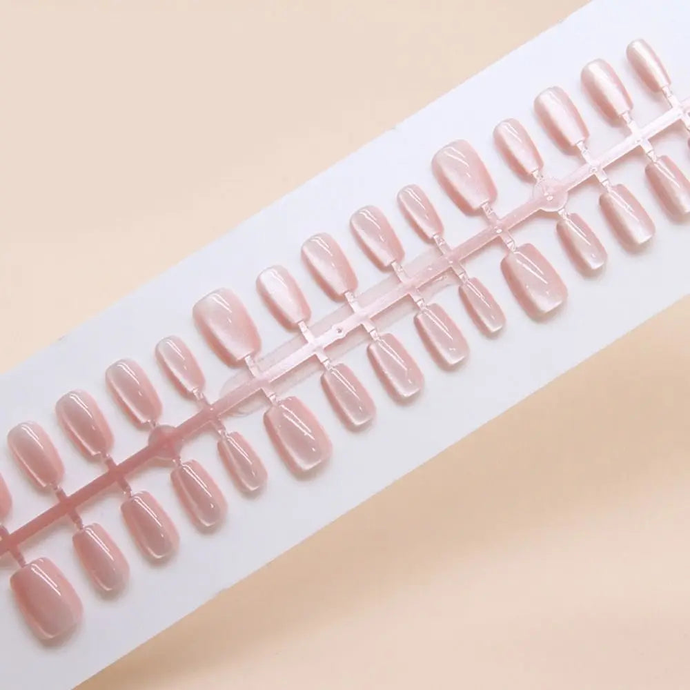 Long Square Cat Eye Press On Nails – French 24pc Set