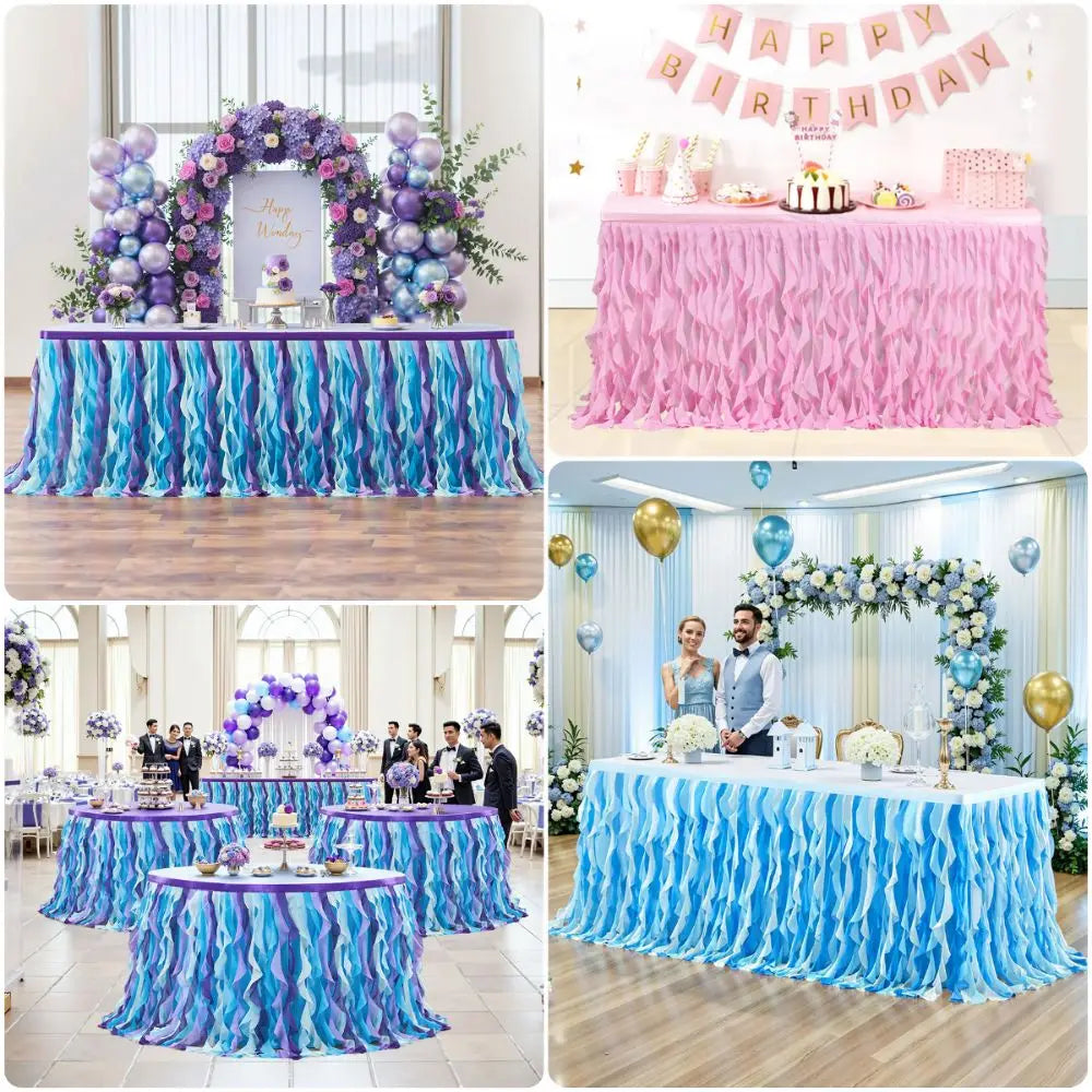 Multicolor Tulle Ruffle Table Skirt 183cm – Wedding & Party Décor