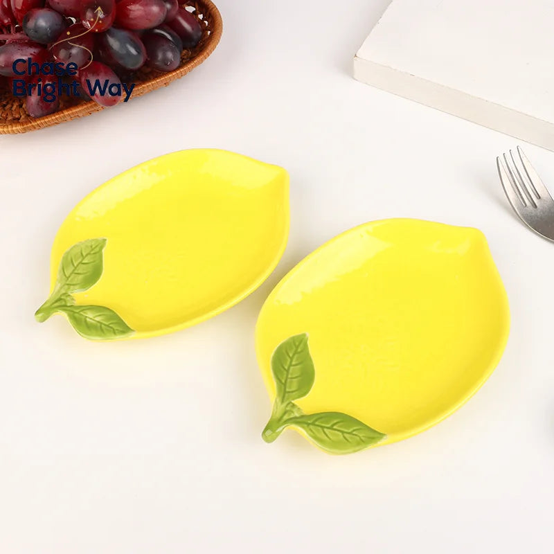 Lemon Shaped Ceramic Snack Plate – Cute Fruit Dish | 6.1"