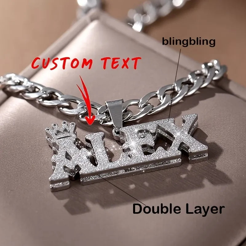 Custom Crown Nameplate Necklace | Personalized Steel Chain