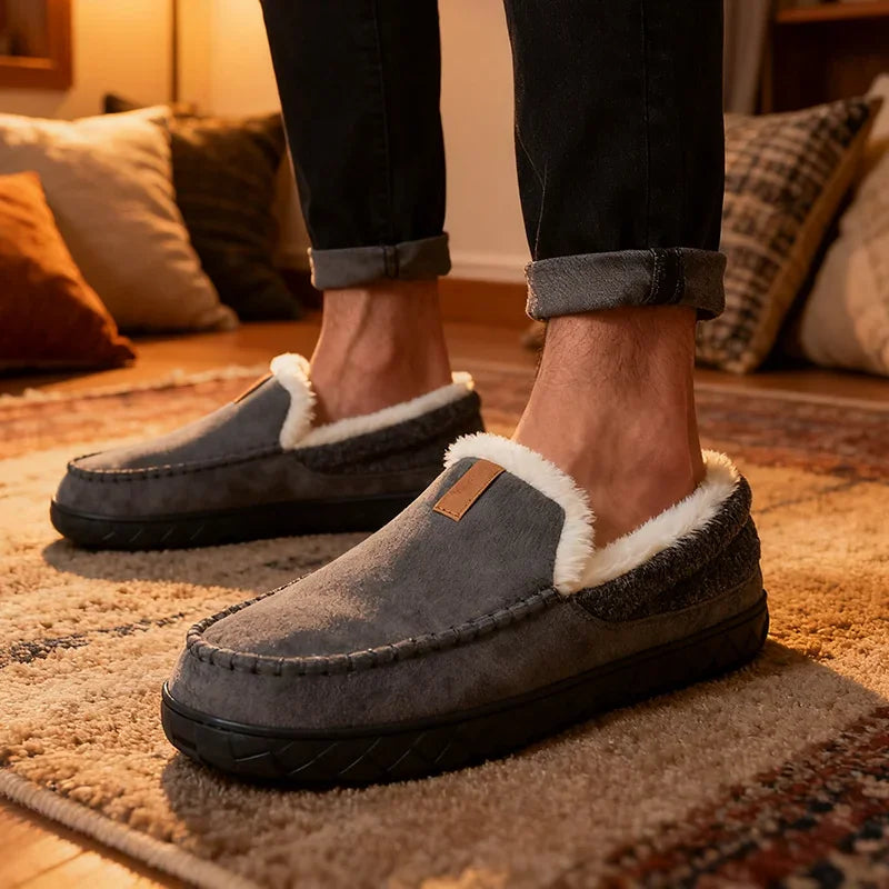 Men's Winter Plush Slippers – Warm Suede House Shoes Size 40-48
