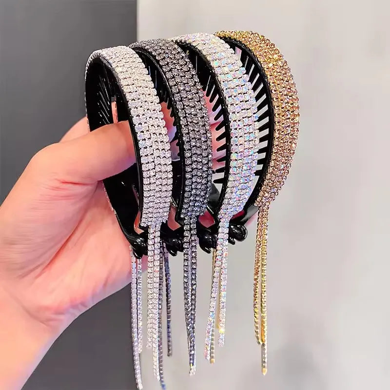 Women's Rhinestone Tassel Hair Claw Clips & Headband