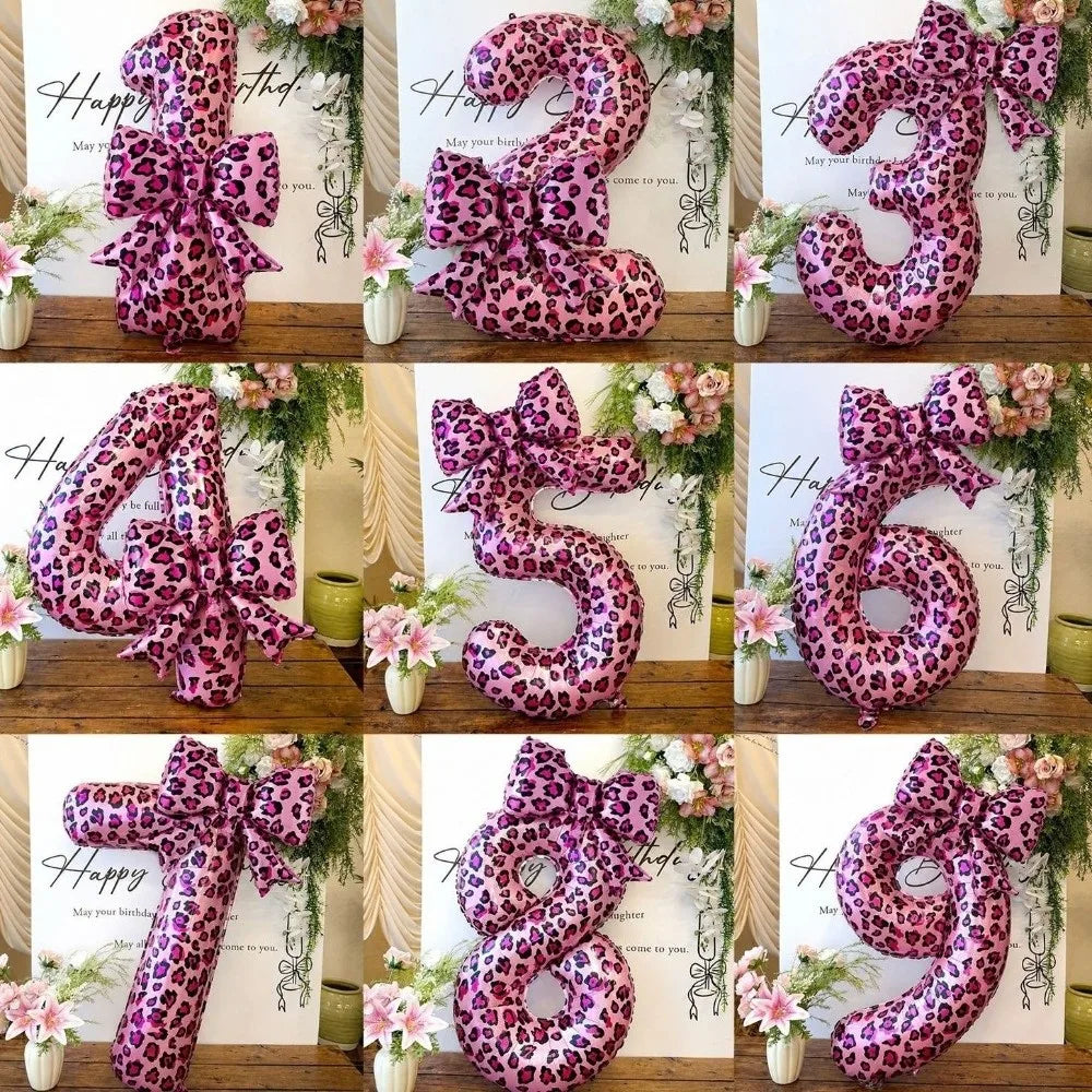 Pink Leopard Foil Number Balloons 0-9 | 40 Inch Party Décor