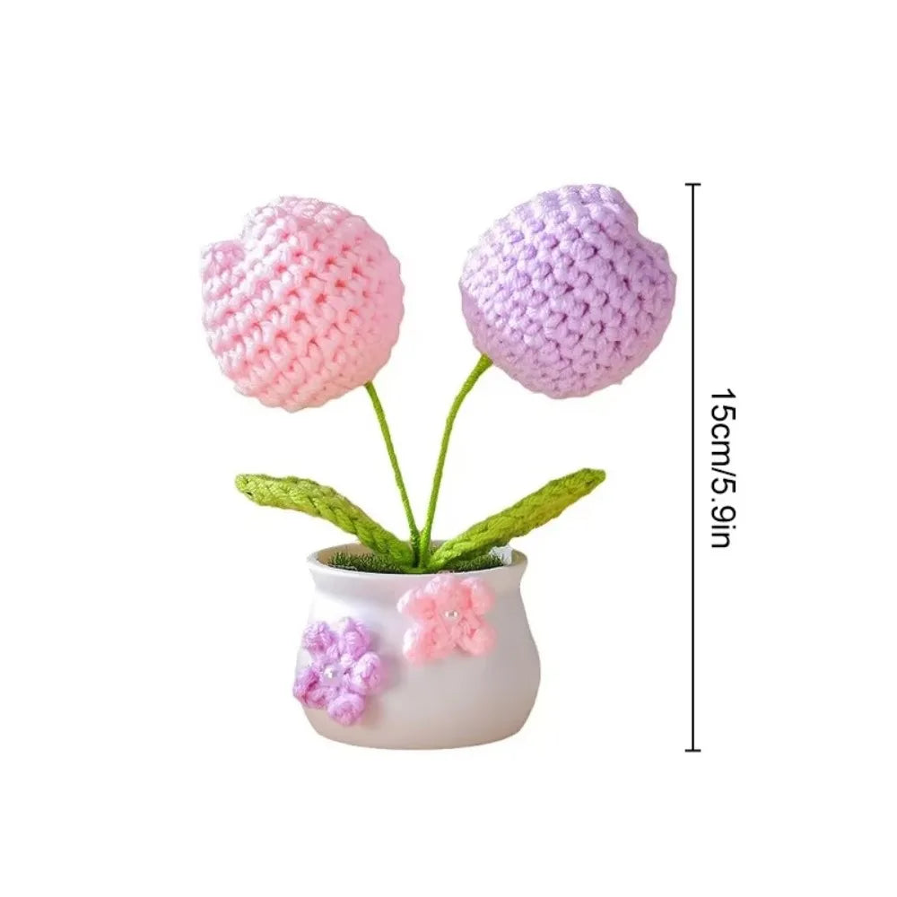 Mini Handmade Crochet Flower Pot – Sunflower & Tulip Décor