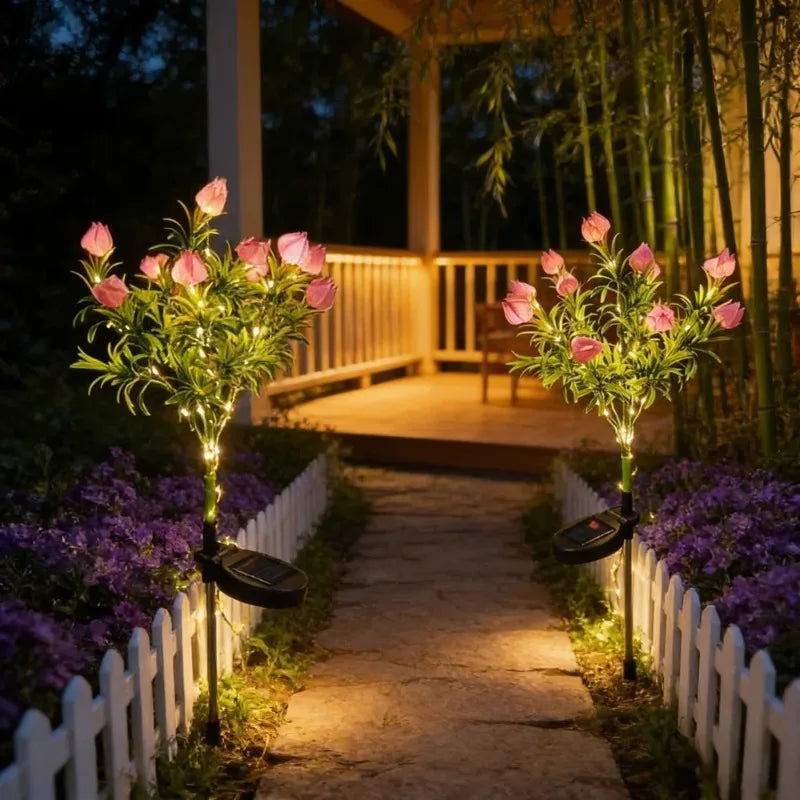 Solar LED Flower Garden Stake Lights – IP65 Waterproof Outdoor