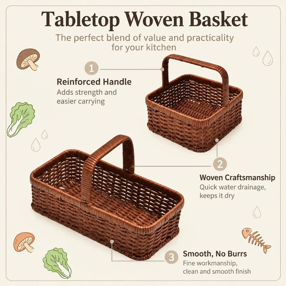 Woven Plastic Rattan Rectangular Basket – Fruit & Serving