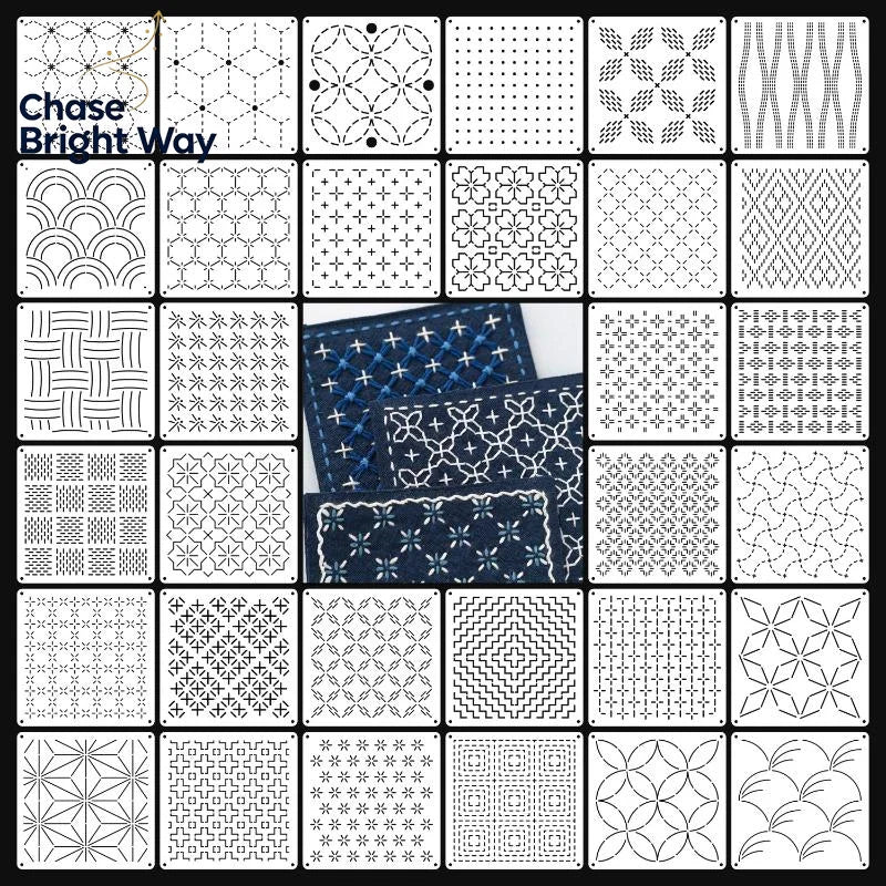 Sashiko Embroidery Stencil Set – 9/32Pcs Geometric PET Templates