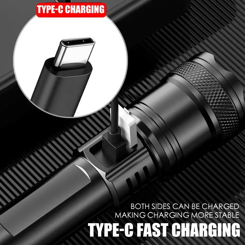 2000LM Tactical LED Flashlight | USB Rechargeable Zoom Torch