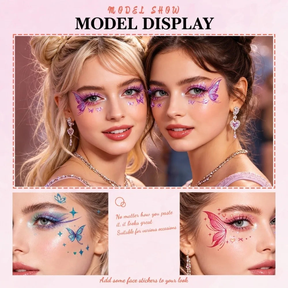 5-Pack Butterfly Face Glitter Temporary Tattoo Stickers
