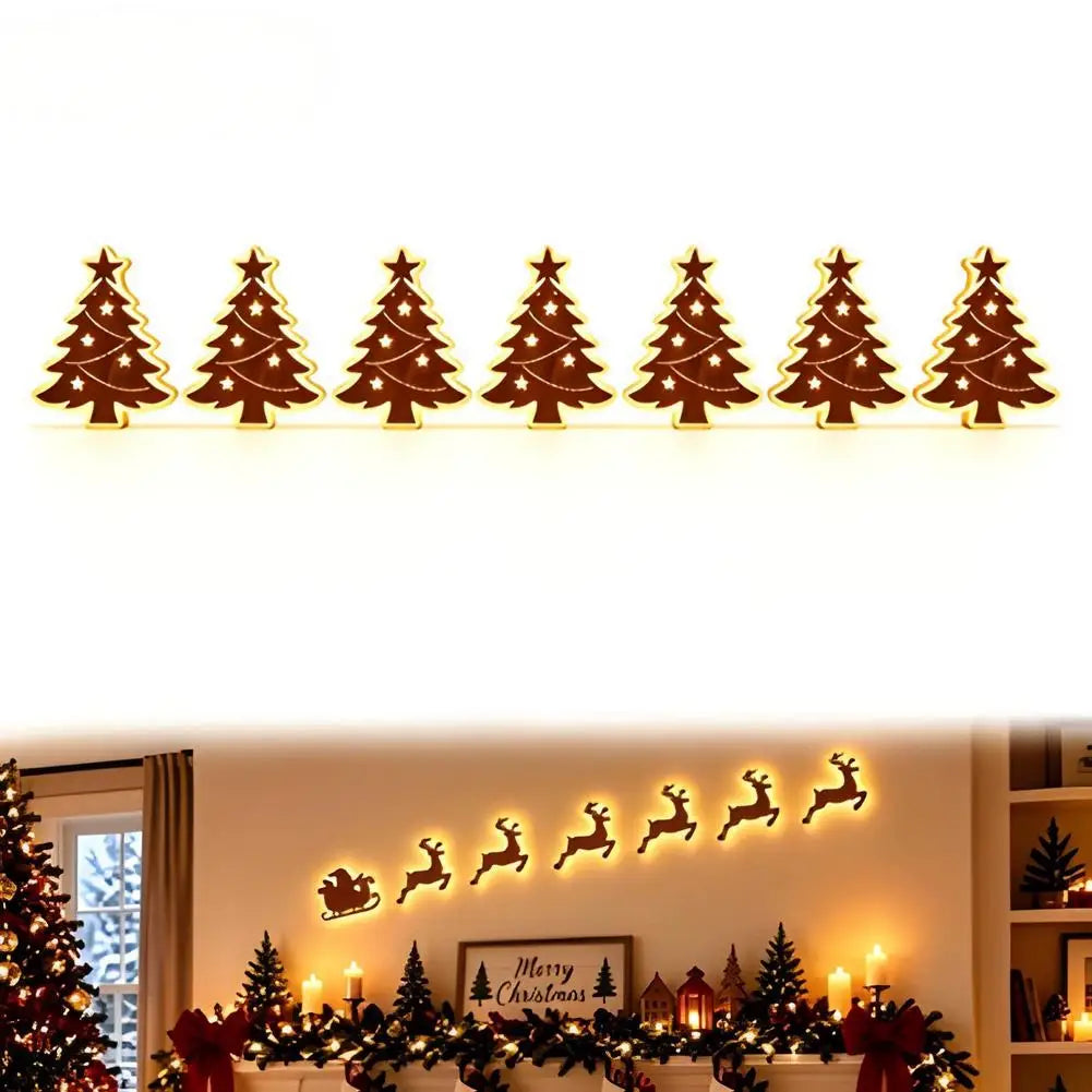 LED Glowing Wooden Reindeer Wall Décor – 7-Piece Christmas Set